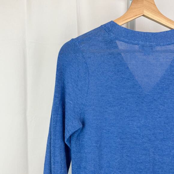 J. JILL Lightweight Knee Length Tunic Sweater V-Neck Side Slit Linen Bld Blue XS - Picture 6 of 9